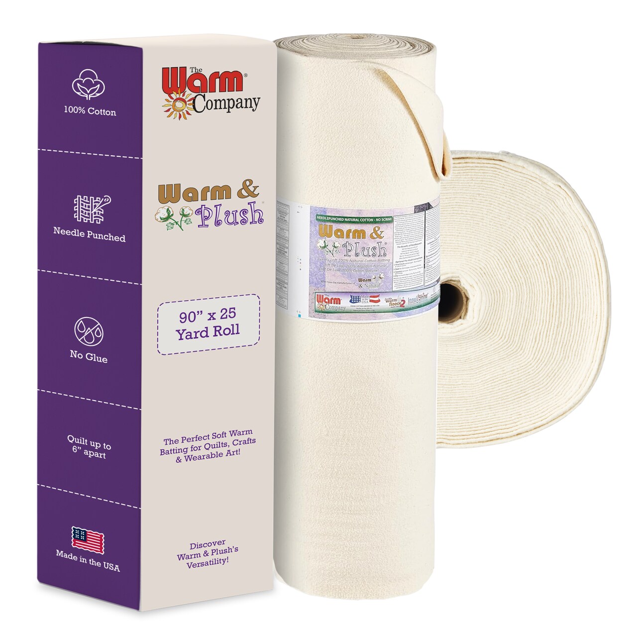 The Warm Company- Warm & Plush 90" x 25 YD Bolt 100% Cotton Batting